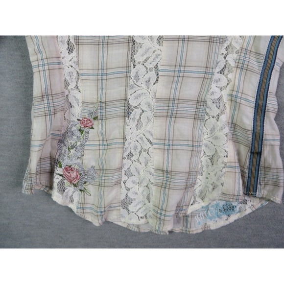Johnny Was Shirt  XS Plaid Lace Floral‎ Trim Chic Cottage Core Boho Embroidered - Picture 13 of 16